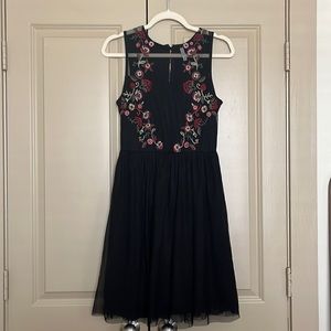 Tulle skirt dress with illusion/embroidered neckline